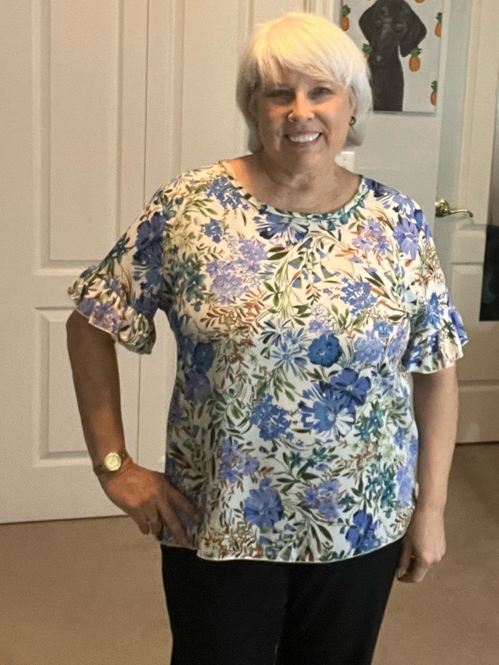 Cha Cha Vente Floral Top | Large | Lightweight, No-Iron Blouse | Blue Floral